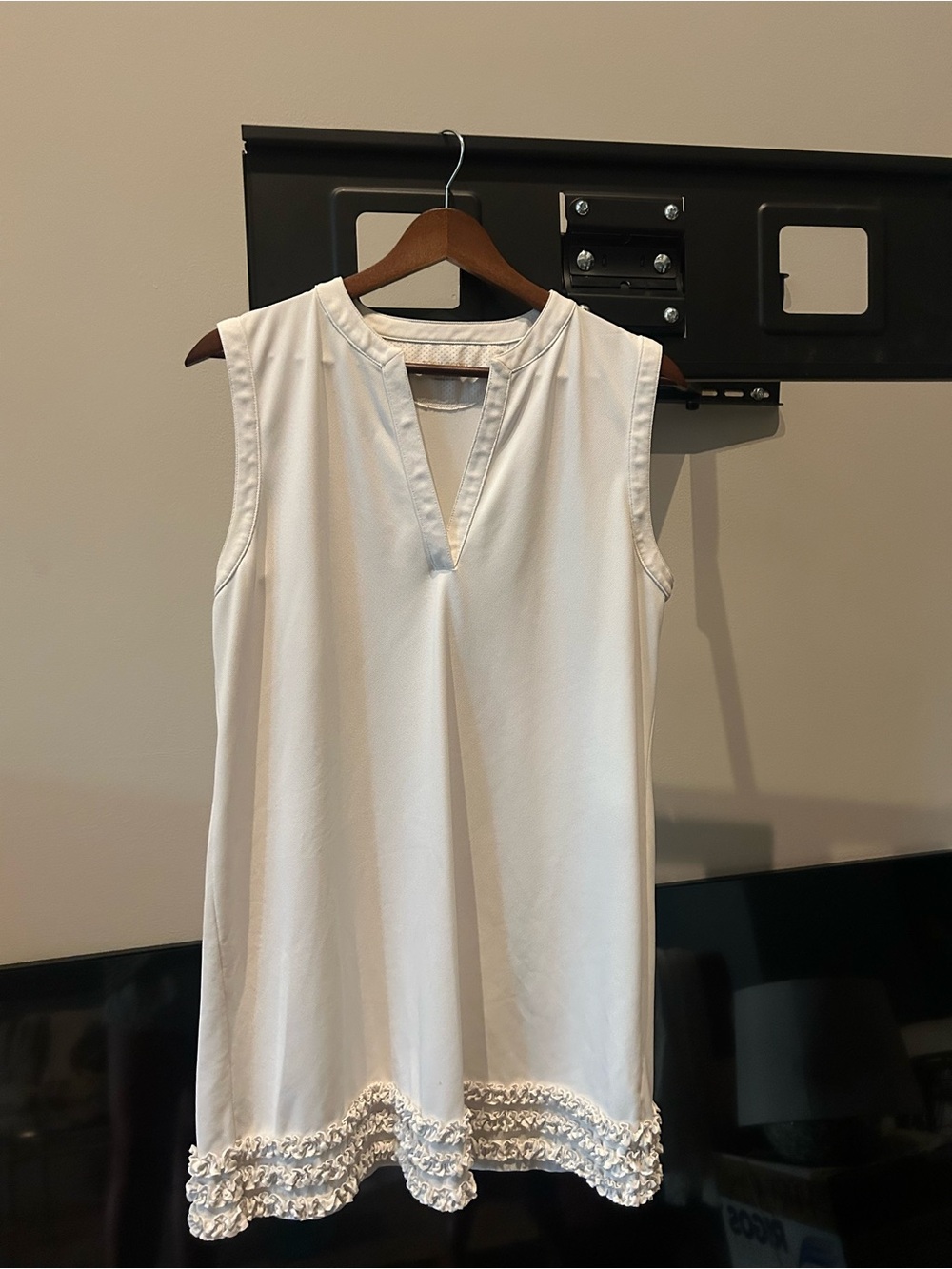 Tory Burch White Sleeveless Ruffle-Hem Tunic